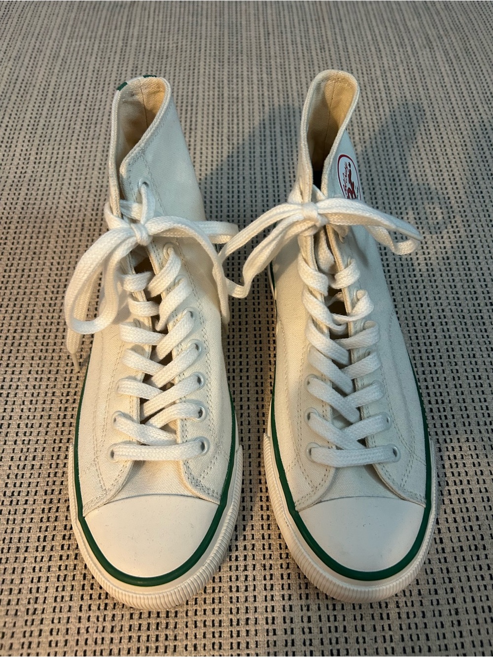 P.F. Flyers Men's/Women's High-Top Canvas Sneakers in White with Green Trim